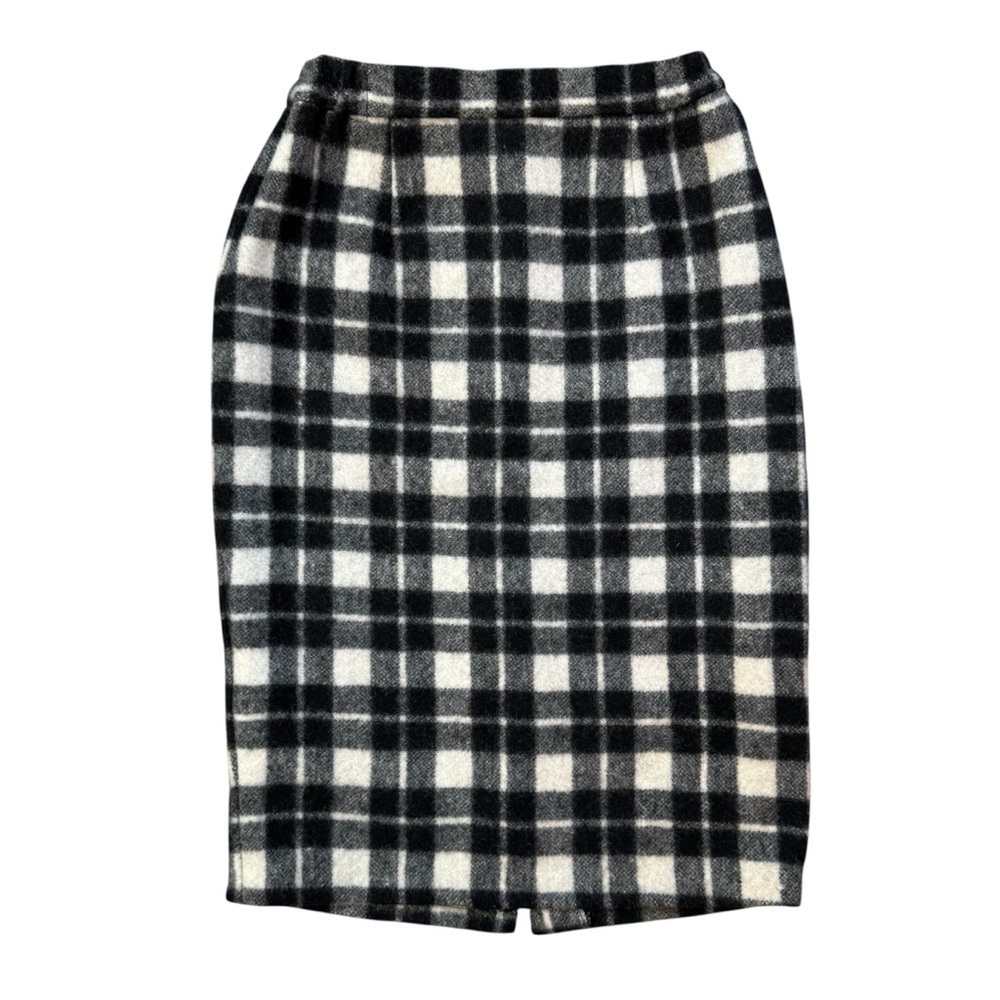 Vintage Black & White Wool Plaid Pencil Skirt Size S